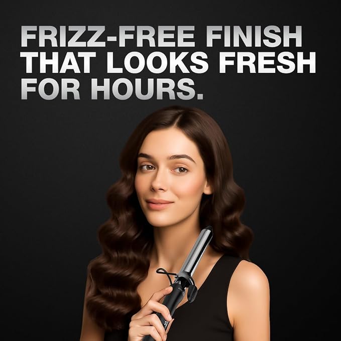 IKONIC CURLING TONG- 28MM (BLACK) Hair Curler with 8 inch Titanium Barrel, Heat Ready Indicator, Comfortable Rubber Grip, Safety Stand and Salon Length Swivel Cord for quick Salon like finish