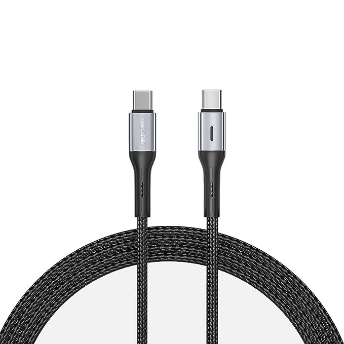 amazon basics Type C To Type C Braided 60W Charging Data Cable (Black/Blackish Green - 1.2 Meter), Black