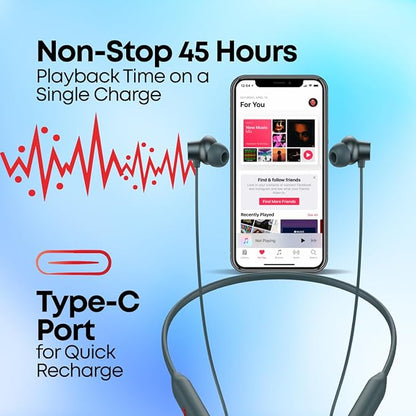 pTron Newly Launched Tangent Eon BT V5.3 Wireless in Ear Neckband, Trutalk AI-ENC for Clear Calls, 13Mm Dynamic Driver, Deep Bass, Type-C Fast Charging, Dual Pairing, Voice Assistant & IPX5 (Grey)