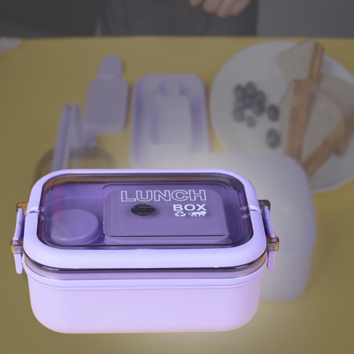 Clazkit Snack Pack Lunch Box for Kids, Adults |Tiffin Box with 2 Small Conatiner, Spoon and Fork | Leakproof 100% Food Grade | Pink |700ml