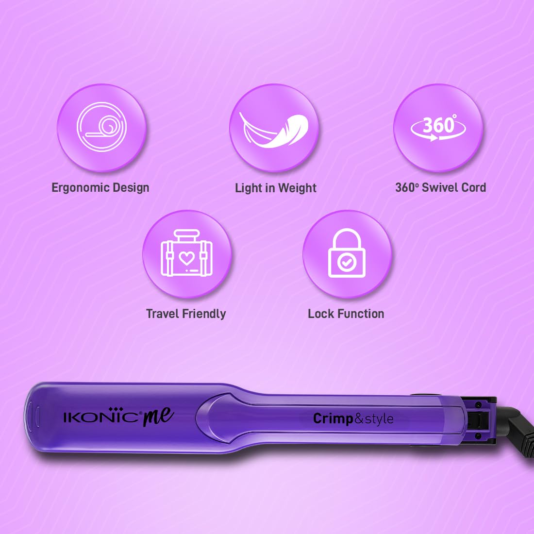 IKONIC Crimp & Style Hair Crimper, Purple