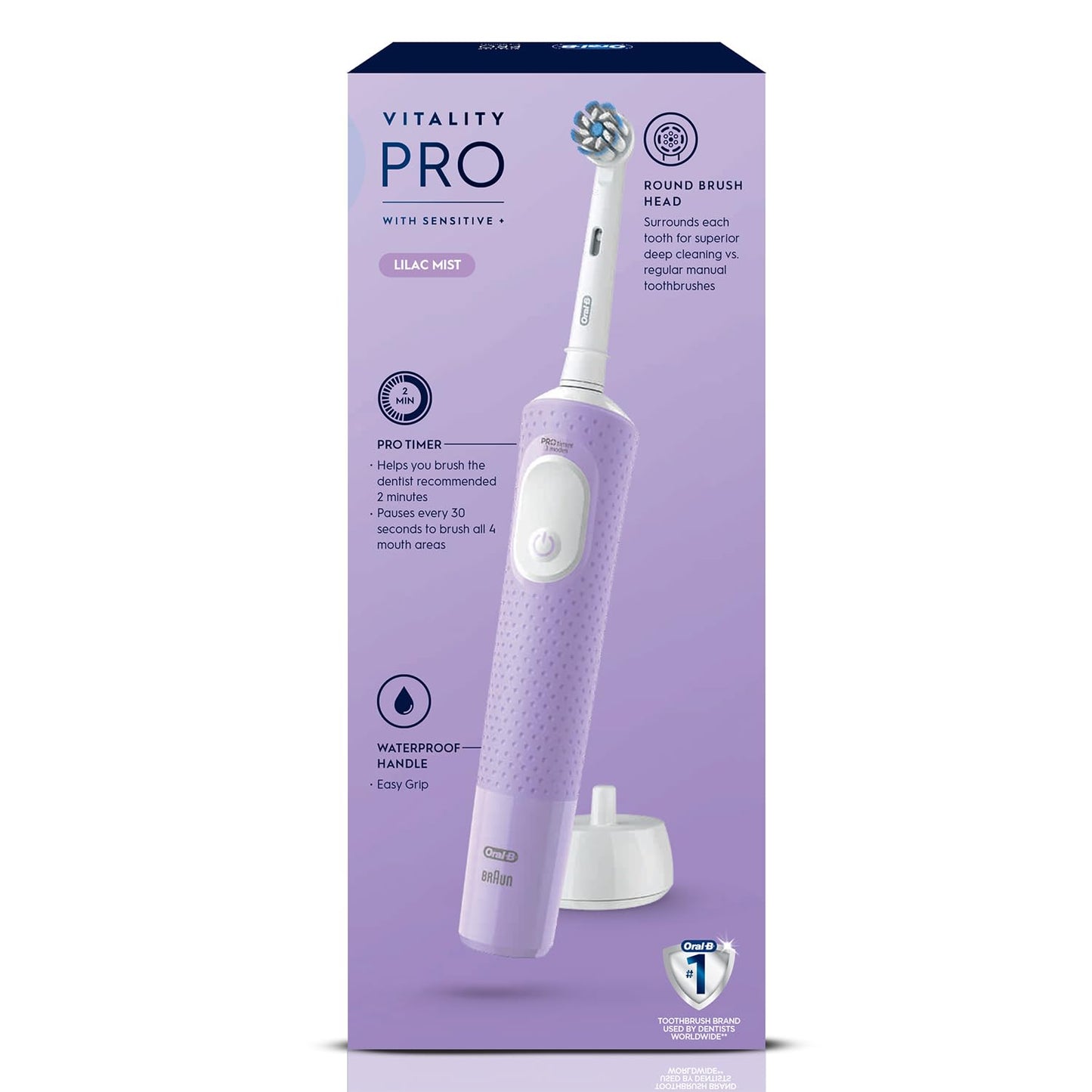 Oral-B Vitality Pro with Sensitive Plus Rechargeable Electric Toothbrush for Adults, 3 Brushing Modes (Daily, Sensitive, Sensitive Plus), 2 Min Timer with Quadpacer, 2 Year Warranty