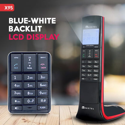 Beetel X95 Flagship Designer Expandable Cordless Landline Phone,Proudly Designed in India,2.4Ghz,Dual Tone,Blue-White LCD,2-Way Speaker Phone,Ringer & Volume Control,Auto Answer,Alarm(X95)