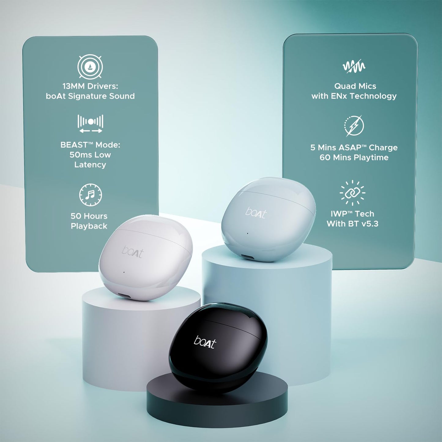 boAt Airdopes Atom 81 Truly Wireless in Ear True Wireless Earbuds W/Upto 50H Playtime, Quad Mics Enx Tech, 13MM Drivers,Super Low Latency(50Ms), ASAP Charge, BT V5.3(Opal Black)