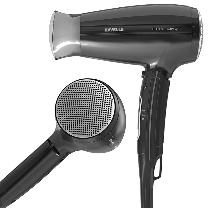 Havells 1600W Unisex Foldable Hair Dryer | 2 Heat Settings with Cool Shot (Hot/Warm) | Heat Balance Technology | Midnight Black | Your perfect Blow dry companion for Effortless Hair Styling | HD3191