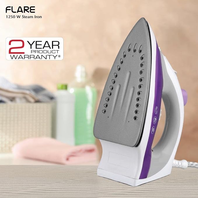 Havells Plastic Flare 1250 Watts Steam Iron With Vertical & Horizontal Ironing | Teflon Coated Sole Plate| Powerful Mist Spray With 3 Functions| 360° Swivel Cord|2 Years Manufacturer Warranty (Purple)