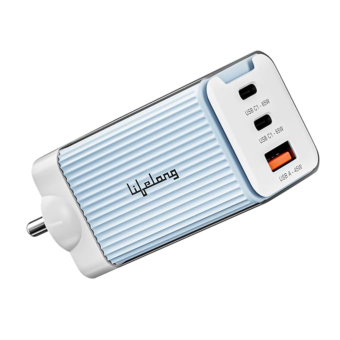 Lifelong Electronics 65W Super Fast GaN Charger PD Technology | 1 USB A + 2 Type C Ports | iPhone 17/16/15/14 (Including Pro Max), Android, Samsung | Laptops - MacBook, Dell, HP, Lenovo, Acer, ASUS