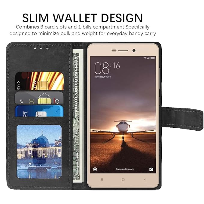 Amazon Brand- Solimo Flip for Mi Redmi 3S Prime (Leather_Black)