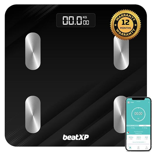 beatXP SmartPlus Sense Bluetooth BMI Weight Machine for Body Weight with 13 Essential Body Parameters, High Precision Sensors & Easy App Sync, 18 Months Warranty, 180 Kg