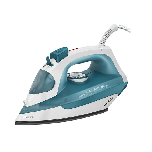 Havells Ventura 2000 Watt Steam Iron with Self Cleaning Function|Vertical & Horizontal Ironing|220 ml Tank for Longer Ironing|High Steaming Rate upto 15 gm/min|2Yr Manufacturer Warranty(Turquoise)