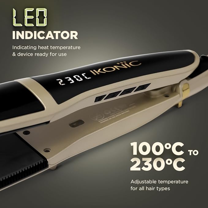 Ikonic Ultimate Shine Hair Straightener, Black & Gold| Ceramic Plates| Guide Comb| Instant Heat Up| Sleek Designed