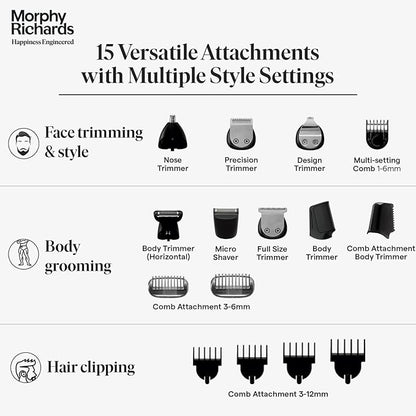 Morphy Richards Kingsman Digital 15-IN-1 Men Body Groomer, White