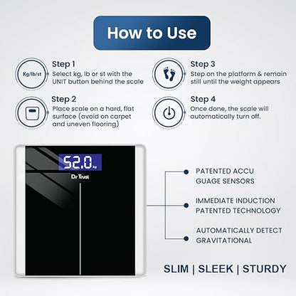 Dr Trust USA Balance Personal Digital Electronic Body Weight Machine for Human Body 180kg Capacity Weighing Scale- 513