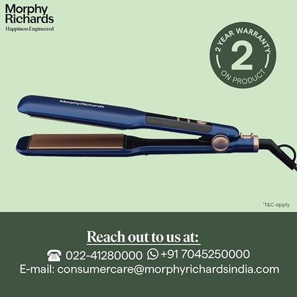 Morphy Richards Keraflow HS4501 Keratin Wide Plate Digital Hair Straightener | Floating Keratin Ceramic Plates | 9 Temp Settings | 2-Yr Warranty By Brand | Blue & Rose Gold
