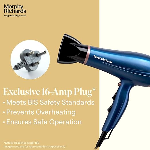 Morphy Richards Stylist Care Hd192Dc 1900W Hair Dryer|3-Speed 2-Heat Settings|Frizzfree, Shiny Hair|Hair Dryer with Diffuser, Detachable Concentrator| 2-Yr Warranty| 1900 Watt|Blue & Rose Gold