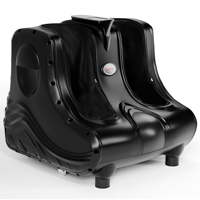Lifelong Foot Massager Machine for Pain Relief | Electric Foot Massager with Digital Display | Feet Massager for Blood Circulation | Foot Pain Relief with Soothing Heat | Removable Cover | Black LLM1098