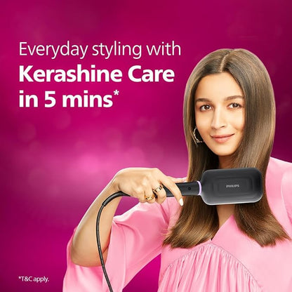 PHILIPS Hair Straightener Brush With Careenhance Technology - Thermoprotect I Keratin Ceramic Bristles I Triple Bristle Design I Everyday Styling | Frizz Free Bouncy Straight Hair In 5 Mins*| Bhh880/10,Black