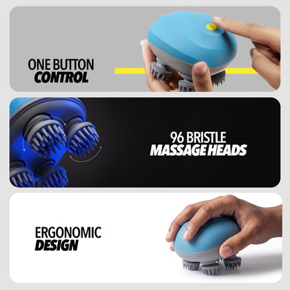 Boldfit Electric Scalp Massager | Portable Head Massager with 96 Bristles, 3 Modes & 360° Kneading | IPX7 Waterproof, 1200mAh Rechargeable | Type-C Charging | For Scalp, Head & Body Use | Teal