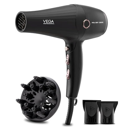VEGA PROFESSIONAL Pro Dry 2600W Hair Dryer for Women & Men, Professional Blow Dryer with Combination of 4 Heat & 2 Speed Settings, Cool Shot Button & 16 Amp Plug, Salon Hair Styling at Home (VPPHD-11)