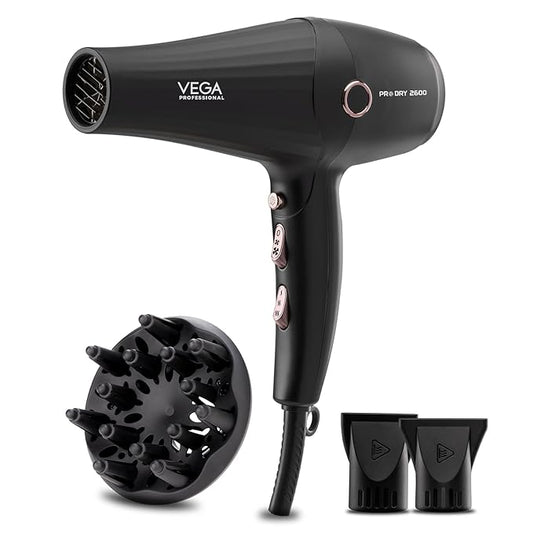 VEGA PROFESSIONAL Pro Dry 2600W Hair Dryer for Women & Men, Professional Blow Dryer with Combination of 4 Heat & 2 Speed Settings, Cool Shot Button & 16 Amp Plug, Salon Hair Styling at Home (VPPHD-11)