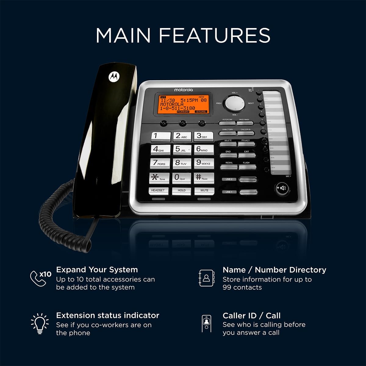 MOTOROLA ML25260 Corded Full Duplex Speakerphone 2-Line Corded & Cordless Landline Phone with Answering Machine (Silver & Black)