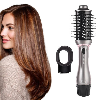 Ikonic Me 3-In-1 Express Styler Hot Air Brush For Women, 1200W Hair Dryer Brush With 1.5-Inch Ceramic Titanium Tourmaline Barrel, Blow Dryer, Hair Straightener, Volumizer Brush, Fast Drying, Frizz-Free Styling, Grey