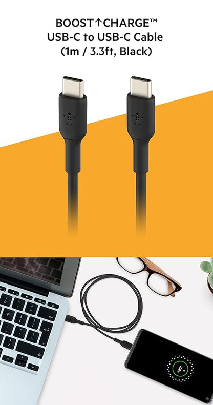 Belkin USB-C to USB-C PVC 3.3 Feet (1 Meter) Fast charging Type C Cable, for iPhone 15 Series and other USB-C Devices, Tough and Durable, 60W PD, USB-IF Certified - Black