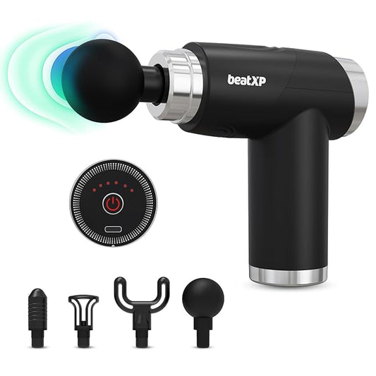 beatXP Bolt Atom Massage Gun | Body Massager | Percussion Muscle Massage Gun for Full Body Pain Relief for Men & Women with 4 Attachments & Up to 1 Year Warranty (Black)