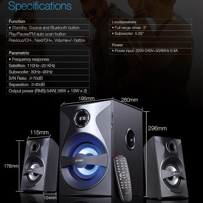 F&D F380X 108 W 2.1 Channel Wireless Bluetooth Multimedia Speaker with Subwoofer Satellite Speaker, Multicolor LED, Remote, NFC, Digital FM & USB, SD Card