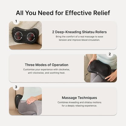 Cult Deep Cure Pillow Massager, Shiatsu 3D Kneading rollers for neck, back, Pain Relief, Corded Electric massager