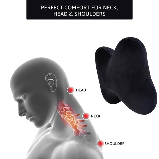 Amazon Brand- Solimo Memory Foam Car Neck Pillow Breathable Auto Head Neck Rest Cushion | Neck Support Headrest | Comfortable Soft Pillows For Travel, Car Seat & Home | Set Of 1 (Black)