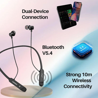 pTron Tangent Buzz w/ 50Hrs Playtime, Pristine Sound, Dual-Device Pairing, Bluetooth 5.4 Wireless in-Ear Earphones with Mic, Hall Switch Function, Voice Assistant, Type-C Fast Charging & IPX5 (Black)