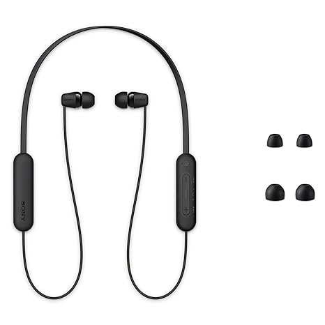 Sony WI-C100 Wireless Headphones with Customizable Equalizer for Deep Bass & 25 Hrs Battery, DSEE-Upscale, Splash Proof, 360RA, Fast Pair, in Ear Bluetooth Headset with Mic for Phone Calls (Black)