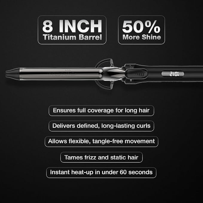 IKONIC CURLING TONG- 22MM 8inch Ceramic Barrel Hair Curler Machine (BLACK & GOLDEN) with Safety Clip, Comfortable Rubber Grip for Salon like Hair Curls, Professional Hair Styling Tool