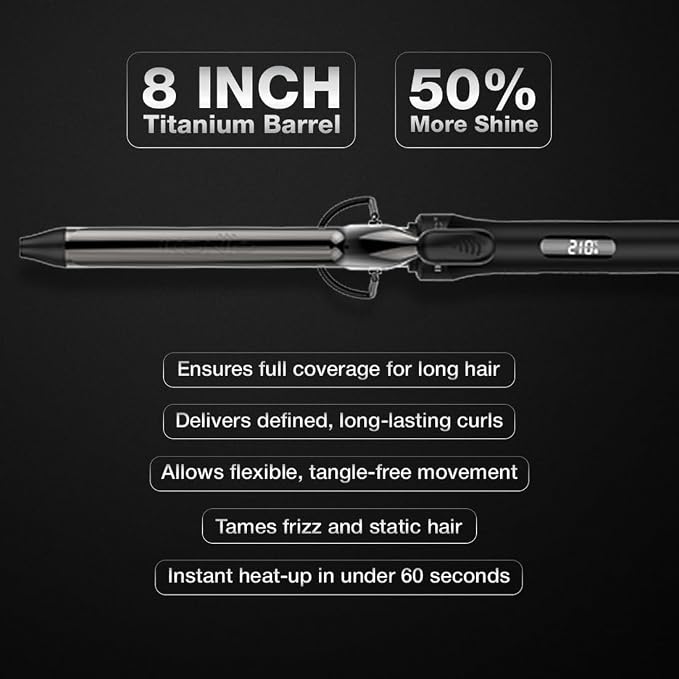 IKONIC CURLING TONG- 22MM 8inch Titanium Barrel Hair Curler Machine (BLACK & GOLDEN) with Safety Clip, Comfortable Rubber Grip for Salon like Hair Curls, Professional Hair Styling Tool CT-22