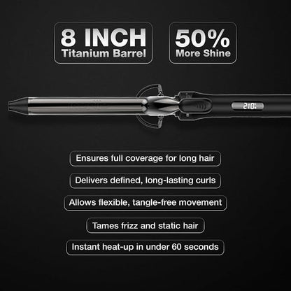 IKONIC CURLING TONG- 22MM 8inch Titanium Barrel Hair Curler Machine (BLACK & GOLDEN) with Safety Clip, Comfortable Rubber Grip for Salon like Hair Curls, Professional Hair Styling Tool CT-22