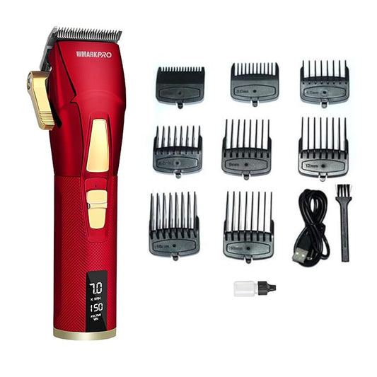 WMARK NG-2036 Professional Zero Gapped Hair Trimmer Self Sharpening Blade 6000/7000 RPM 2 Speed Magnetic Motor Charging Adapter 8 Guide Comb Taper Lever Adjustment Runtime 120-150 Min 2000 Mah, Red