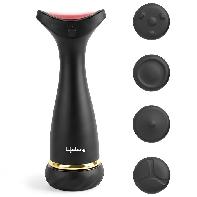 Lifelong Flathead Massager | Rechargeable Body Massager for Pain Relief | 4 Heads for Targeted Therapy | 4 Speed Levels | Heat Therapy | Full Body Electric Percussion Massager for Adults | Black