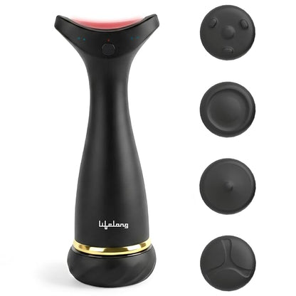 Lifelong Flathead Massager | Rechargeable Body Massager for Pain Relief | 4 Heads for Targeted Therapy | 4 Speed Levels | Heat Therapy | Full Body Electric Percussion Massager for Adults | Black