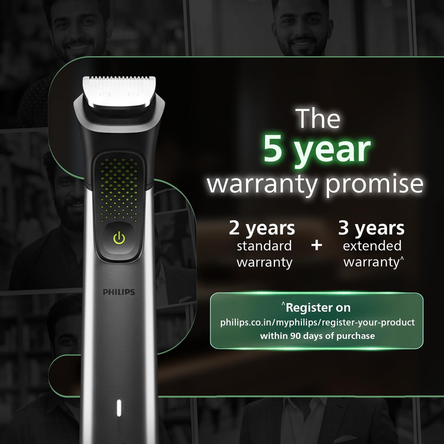 Philips India's No.1 Men's Trimmer* | Luxurious Stainless Steel Design | BeardSense Technology | All-in-One Grooming Kit- Beard, Hair, Body, Intimate | 120min runtime | IPX7 | 5yr warranty* | MG9532/15