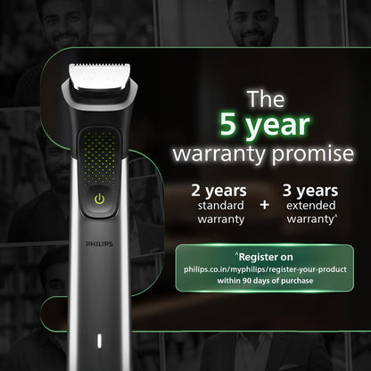 Philips India's No.1 Men's Trimmer* | Luxurious Stainless Steel Design | BeardSense Technology | All-in-One Grooming Kit- Beard, Hair, Body, Intimate | 120min runtime | IPX7 | 5yr warranty* | MG9532/15
