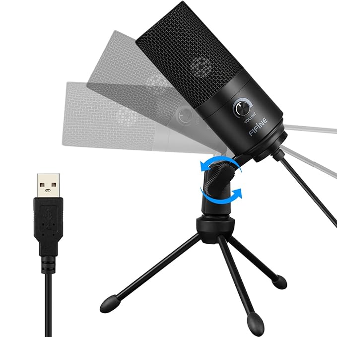 FIFINE K669B Metal USB Microphone Condenser for Recording on Windows or Windows PC & Laptops, Cardioid Studio for Voice Recording, Input Volume Control Knob, Streaming and YouTube Videos