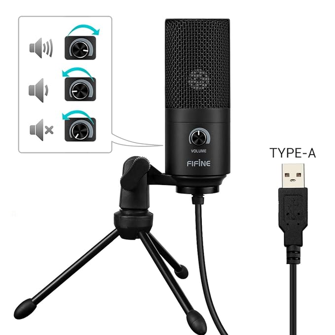 FIFINE K669B Metal USB Microphone Condenser for Recording on Windows or Windows PC & Laptops, Cardioid Studio for Voice Recording, Input Volume Control Knob, Streaming and YouTube Videos