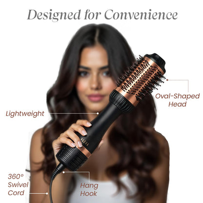 Urban Yog MakeMeeBold Hot Air Brush | 2-in-1 Hair Dryer & Straightener Brush with 3 Temp, 2 Speed Settings, Tangle-Free Bristles, 1200W, Auto Shut-Off | Gifts for woman