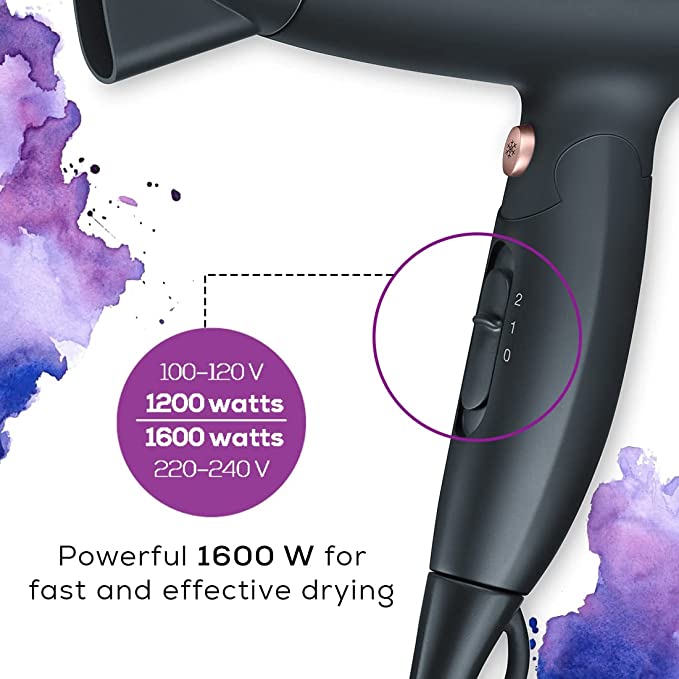 Beurer HC25 Travel Hair Dryer 3 years Warranty 1600 Watts, Black