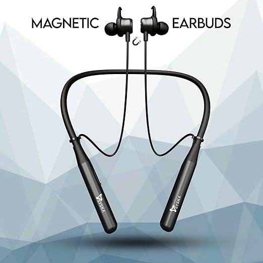 SYSKA Pace X1 Bluetooth Earphone with Clear Hd Sound Magnetic Earbuds,11 Hrs Playback Time,10M Range,Adjustable Clips&Sweat Proof Coating Neckband Compatible with Multi Devices,Black,in-Ear