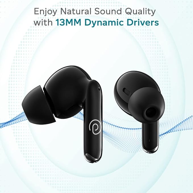 pTron Bassbuds Eon Truly Wireless in Ear Earbuds with Mic,ENC, 13mm Driver, Stereo Sound, BT 5.3 Headphone, Quick Pairing, Touch Control, Fast Charging & 30Hrs Playtime, IPX4 & Voice Asst (Grey/Black)