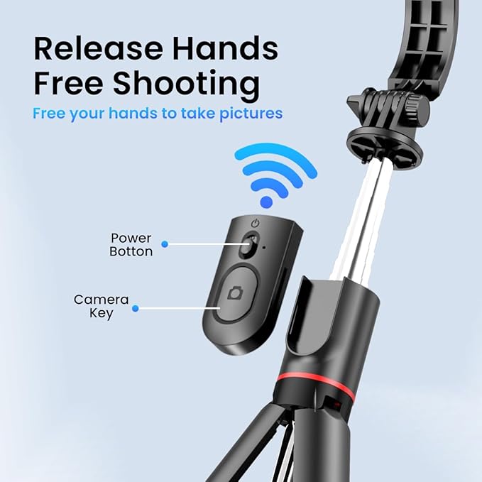 Portronics Lumistick Smart Selfie Stick with 360 Degree Rotation, Bluetooth v5.3, 1160mm Extension Rod, 3 Light Modes for iPhone/Mi/OnePlus/Samsung/Oppo/Vivo and All Phones(Black)