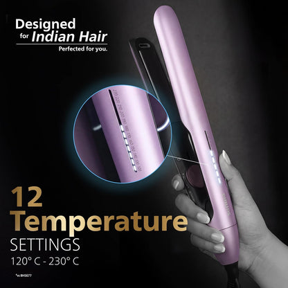 Philips India's No.1 Hair Styling Brand - One Stroke Hair Straightener | 50% Faster Straightening | 3 days salon-like hair | 12 Temperature Settings (120–230°C) Designed for Indian Hair | BHS530