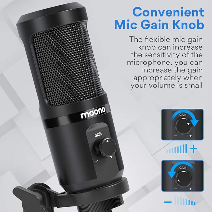 MAONO AU-PM461TR USB Condenser Unidirectional Mic for PC and Singing, Recording Microphone with Mic Gain for Gaming, Podcast, Studio, Vlogging (Black) Visit the MAONO Store